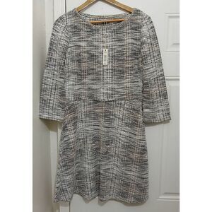 Max studio womens large soft tweed cream black flare dress knee length